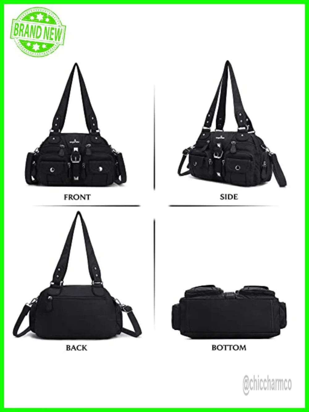Washed PU Leather Hobo Crossbody Bag Multipocket Removable Strap Shoulder